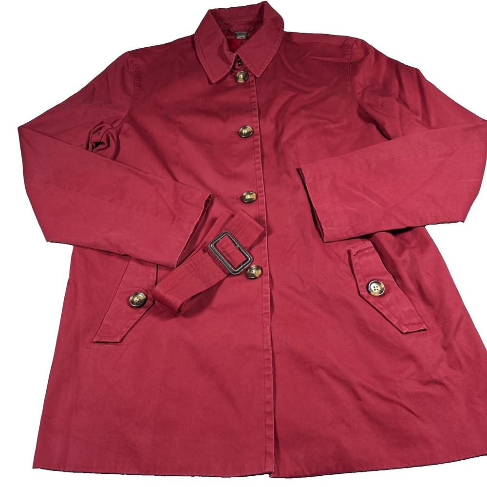 Banana Republic Red Trench Coat Womens XL Belted Full Zip Classic Cotton Jacket